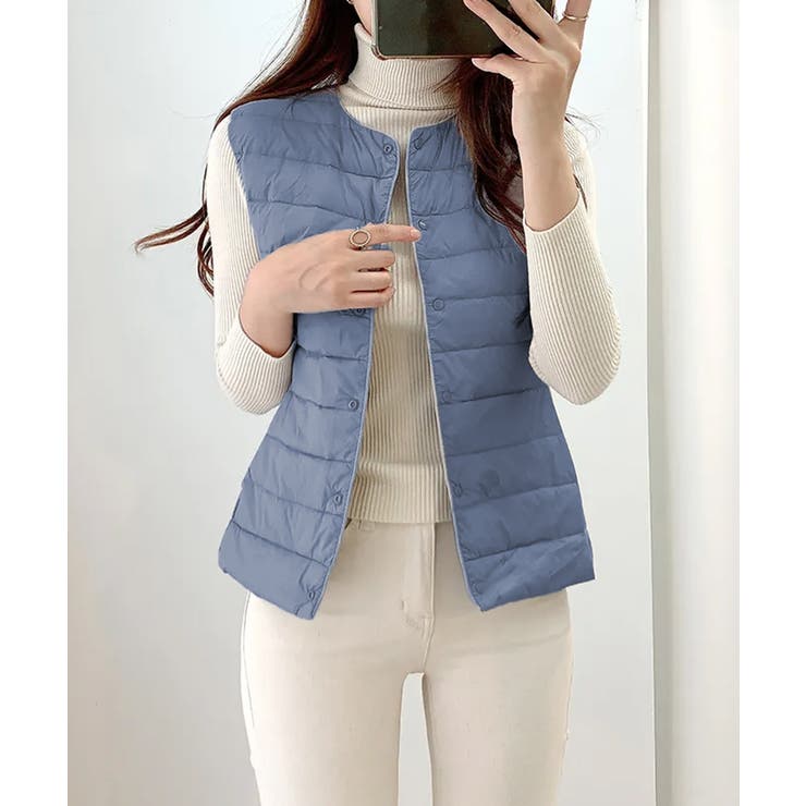 ブルー | Vネックにもできるダウンベスト インナーベスト ダウンアウター | SEU