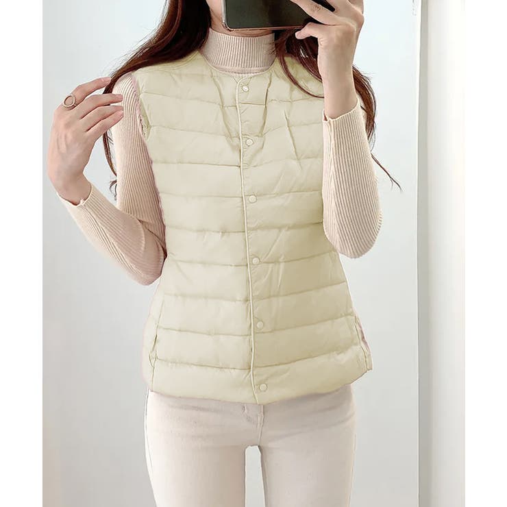 アイボリー | Vネックにもできるダウンベスト インナーベスト ダウンアウター | SEU