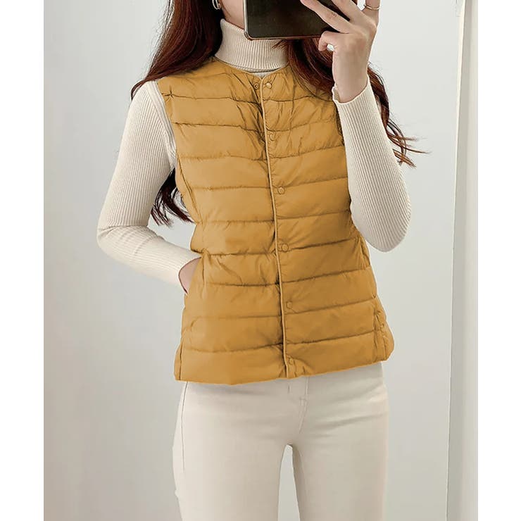 マスタード | Vネックにもできるダウンベスト インナーベスト ダウンアウター | SEU