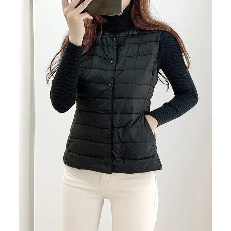 ブラック | Vネックにもできるダウンベスト インナーベスト ダウンアウター | SEU