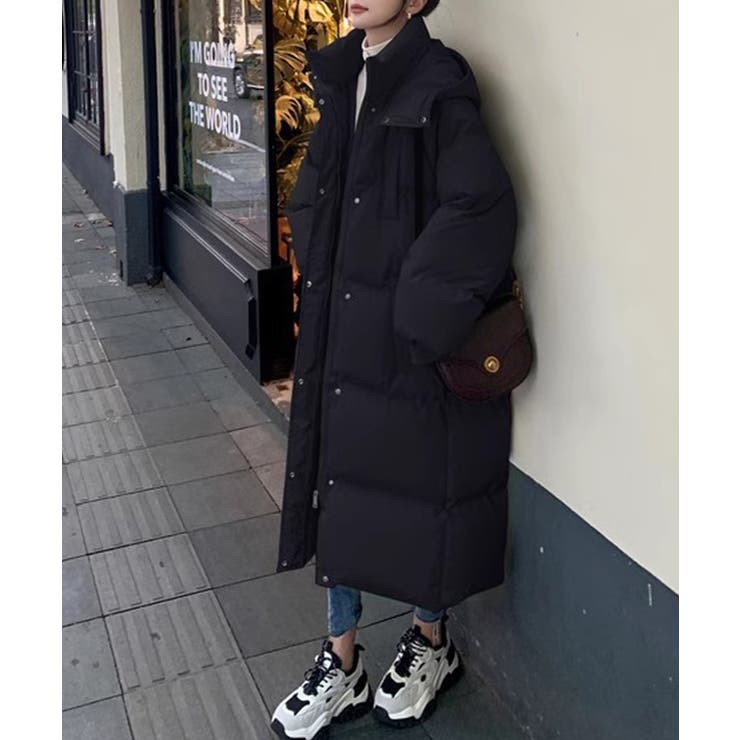 Y'sのフード付きオーバーサイズアウターブラック フード付きオーバーサイズボリュームエコダウンコート【SHOPLIST限定