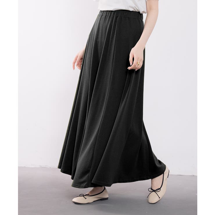 ブラック】S XLまで対応落ち感が美しいAラインロング丈スカート[品番