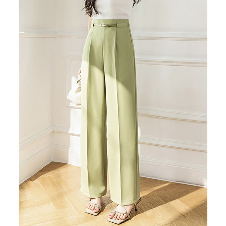 グリーン | 360°キレイ見えセンタープレスセミワイドパンツ | SEU