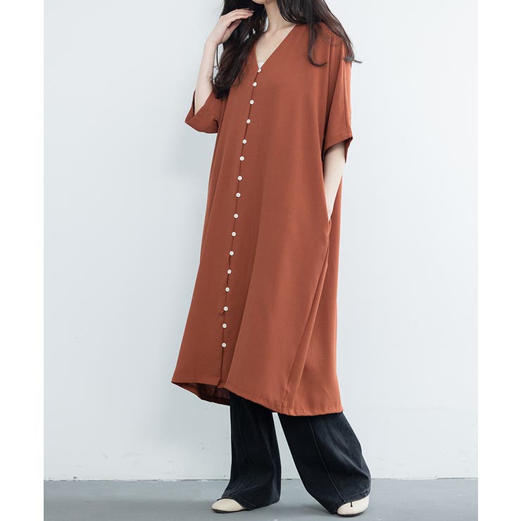 オーバーサイズフロントボタンロングシャツワンピース【SHOPLIST限定