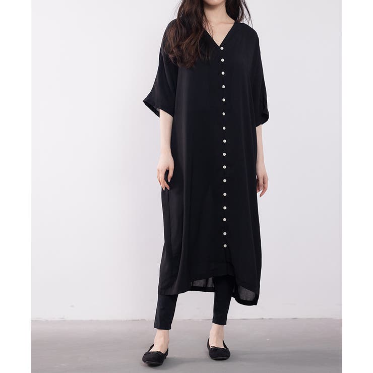 定期入れの オーバーサイズフロントボタンロングシャツワンピース[品番 ワンピース