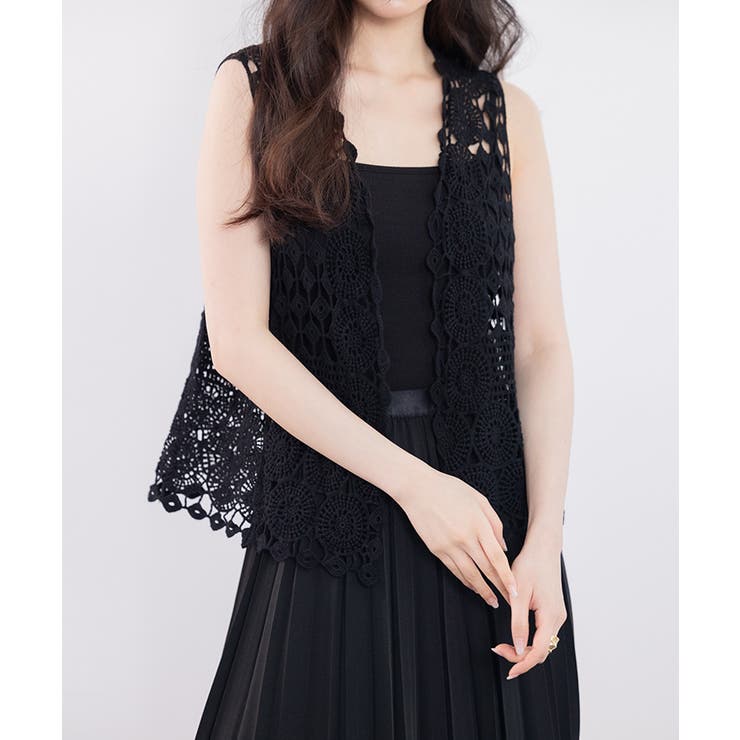クロシェ編みレースニットベスト【SHOPLIST限定 新作 春 夏 秋