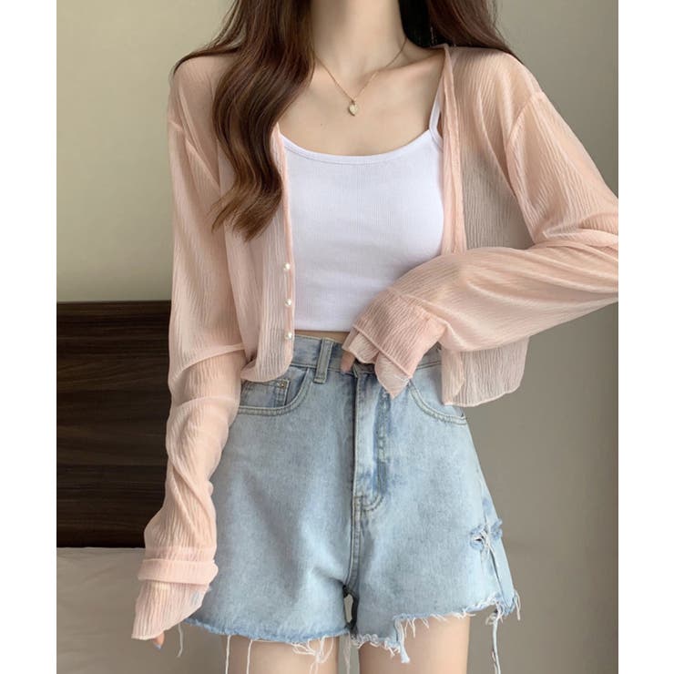 17900円新品♡スコットクラブ購入 パールボタンシアーカーディガン♡ パール装飾ボタンショート丈シアーカーディガン[品番