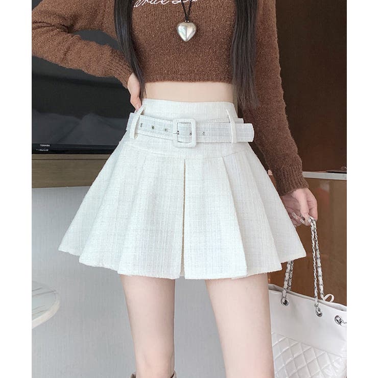 ベルト付き】ツイードミニスカート【SHOPLIST限定 新作 春[品番