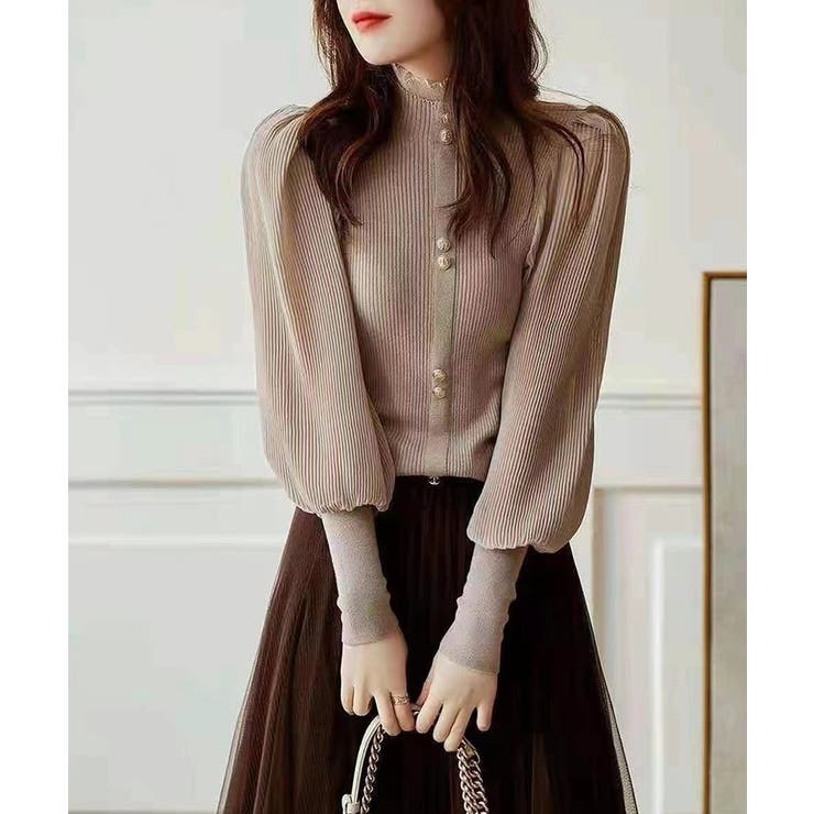 異素材ドッキングブラス バルーン袖 リブニットトップス | SEU | 詳細画像30 