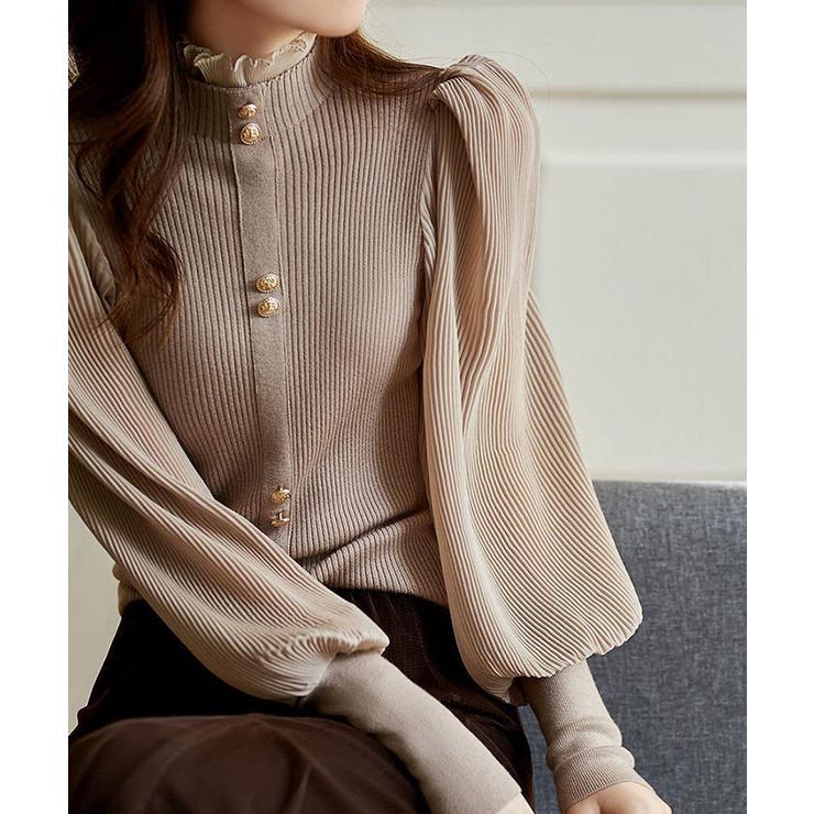 異素材ドッキングブラス バルーン袖 リブニットトップス | SEU | 詳細画像28 