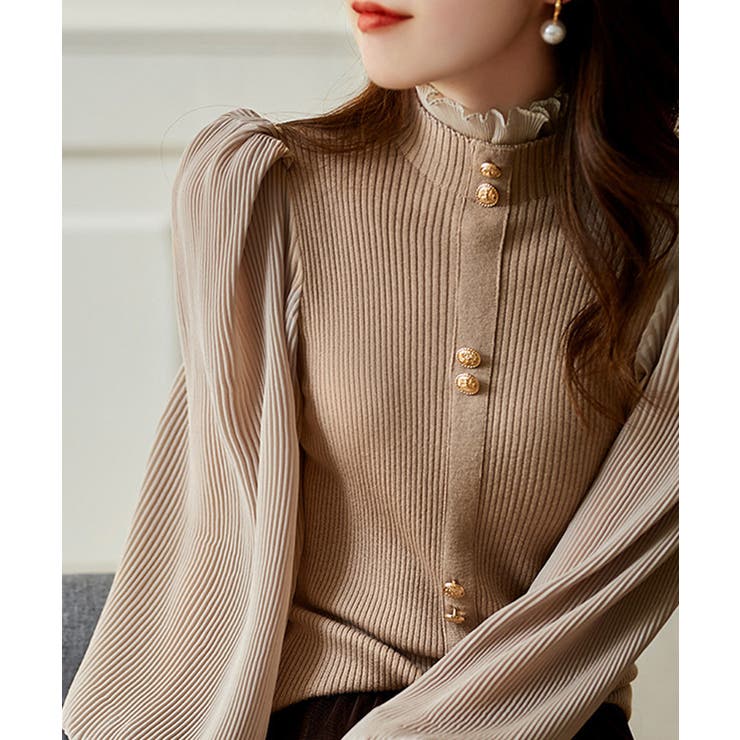 異素材ドッキングブラス バルーン袖 リブニットトップス | SEU | 詳細画像31 