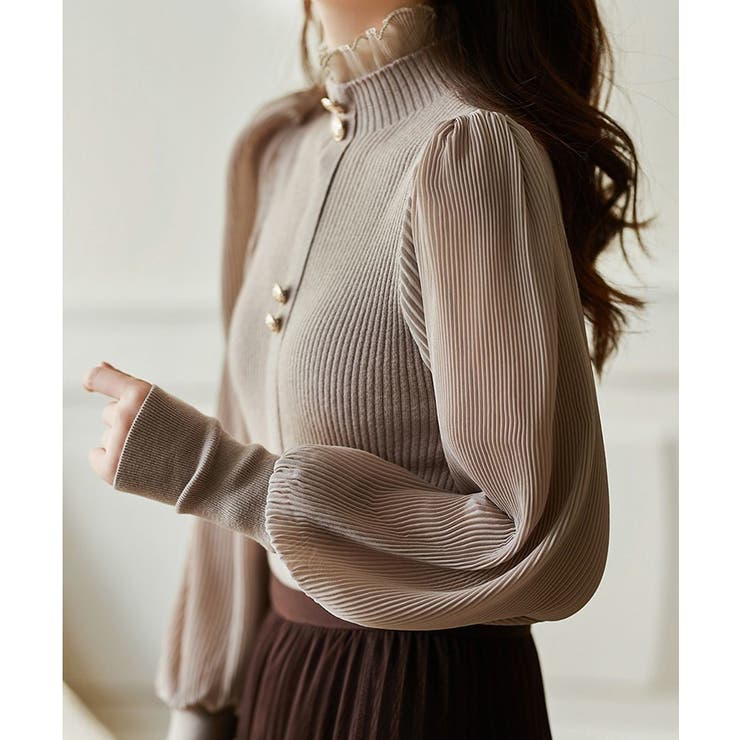 異素材ドッキングブラス バルーン袖 リブニットトップス | SEU | 詳細画像29 