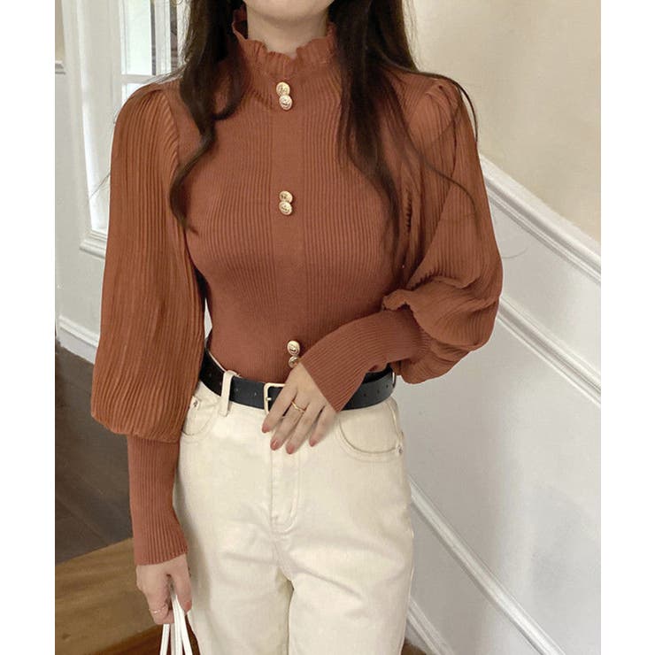 異素材ドッキングブラス バルーン袖 リブニットトップス | SEU | 詳細画像35 