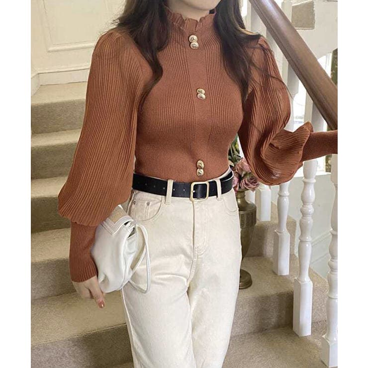 異素材ドッキングブラス バルーン袖 リブニットトップス | SEU | 詳細画像37 