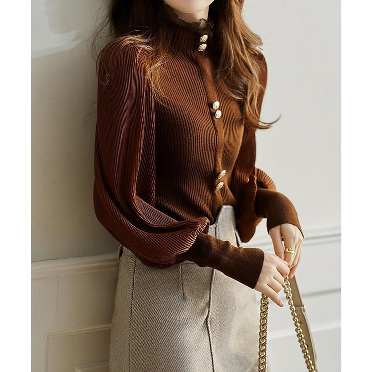 異素材ドッキングブラス バルーン袖 リブニットトップス | SEU | 詳細画像41 