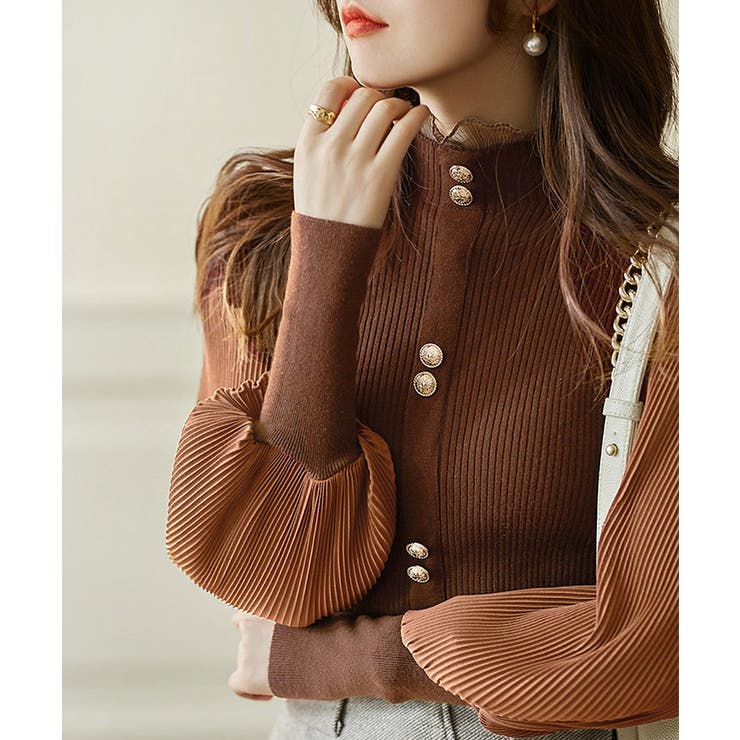 異素材ドッキングブラス バルーン袖 リブニットトップス | SEU | 詳細画像42 