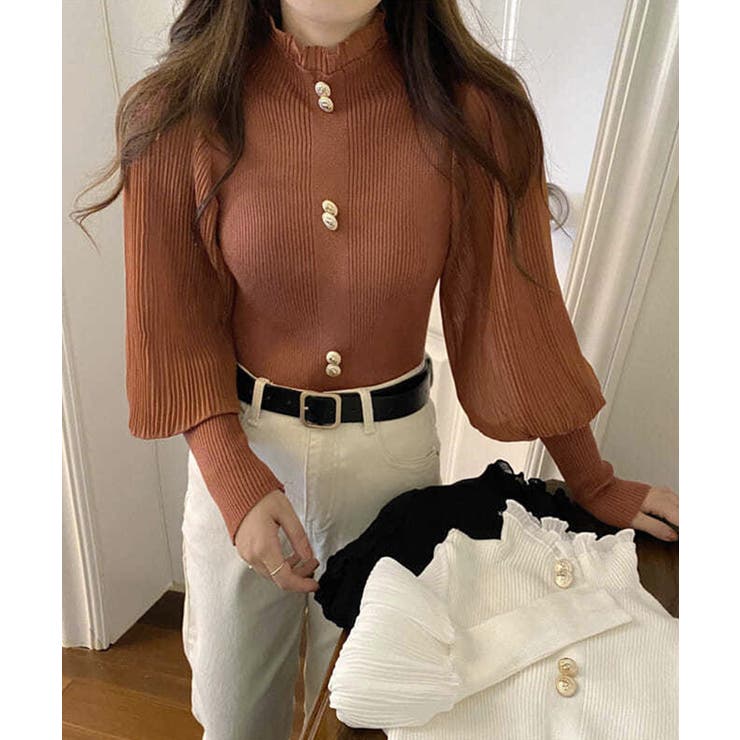 異素材ドッキングブラス バルーン袖 リブニットトップス | SEU | 詳細画像34 