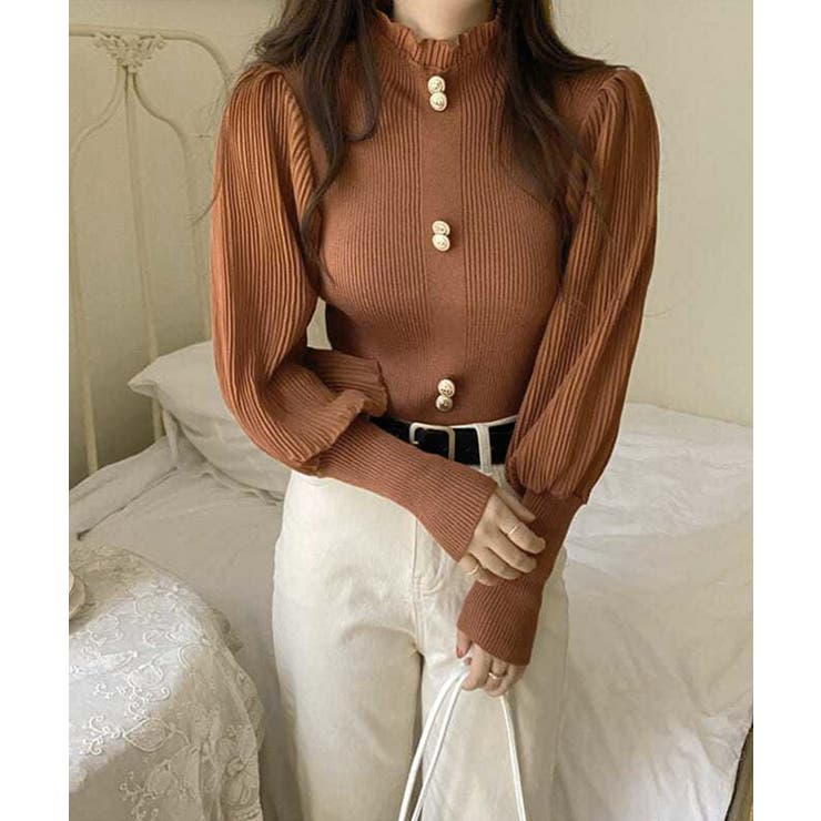 異素材ドッキングブラス バルーン袖 リブニットトップス | SEU | 詳細画像32 