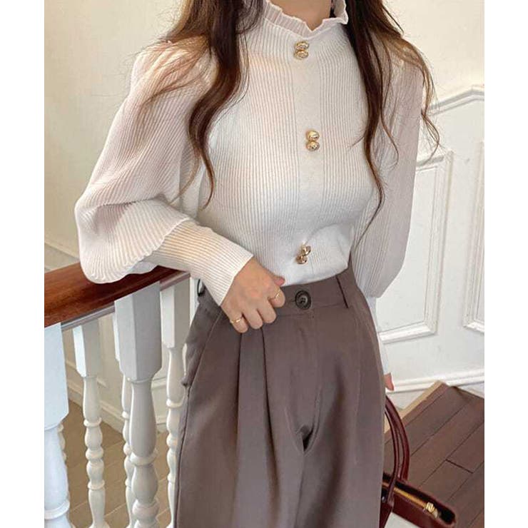 異素材ドッキングブラス バルーン袖 リブニットトップス | SEU | 詳細画像3 