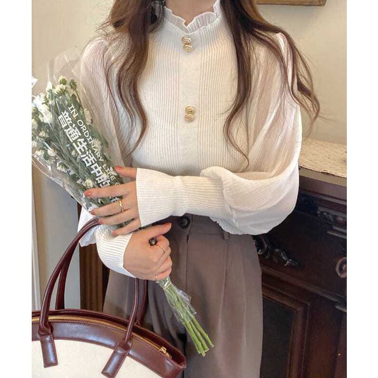 異素材ドッキングブラス バルーン袖 リブニットトップス | SEU | 詳細画像4 