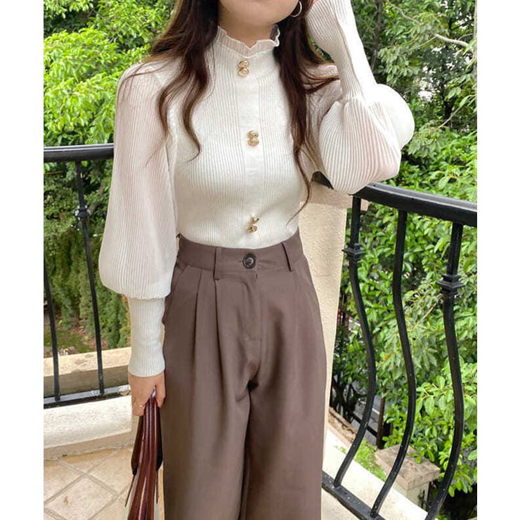 異素材ドッキングブラス バルーン袖 リブニットトップス | SEU | 詳細画像5 