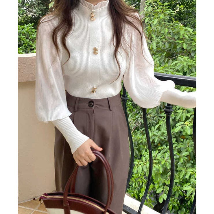 異素材ドッキングブラス バルーン袖 リブニットトップス | SEU | 詳細画像8 