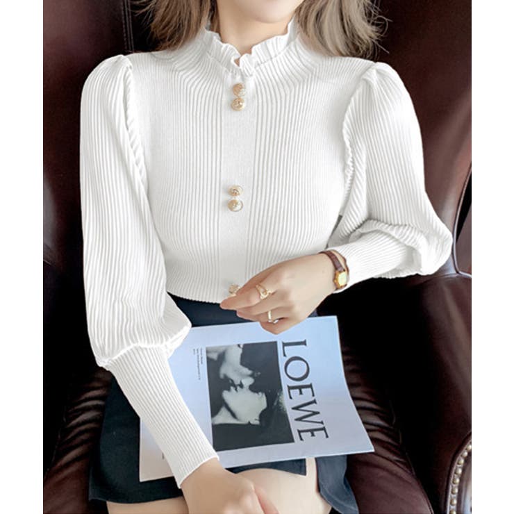 異素材ドッキングブラス バルーン袖 リブニットトップス | SEU | 詳細画像9 