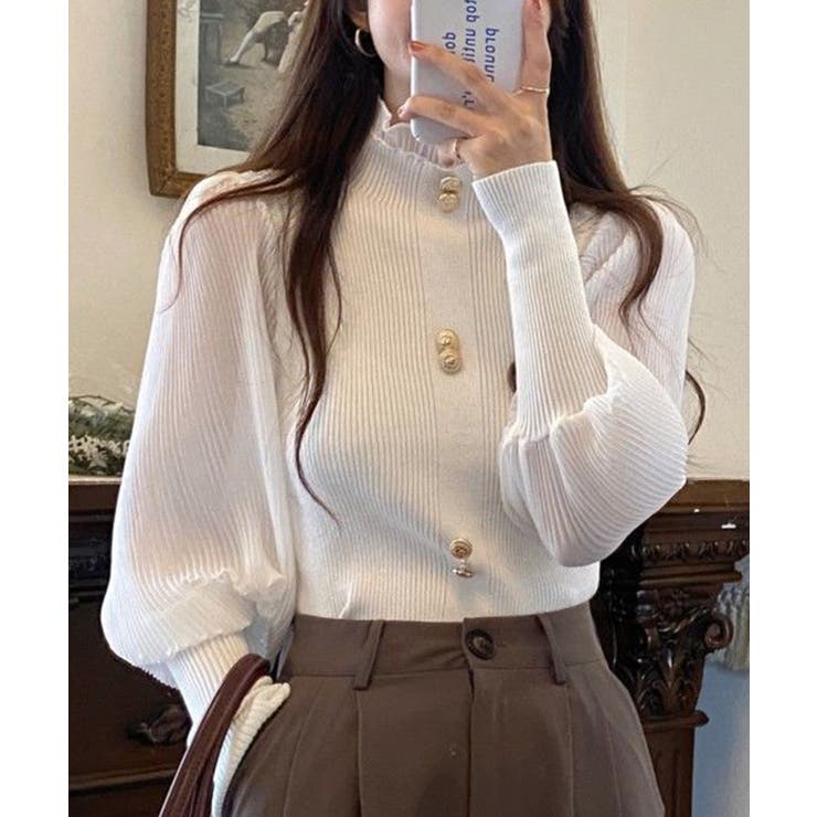 異素材ドッキングブラス バルーン袖 リブニットトップス | SEU | 詳細画像6 