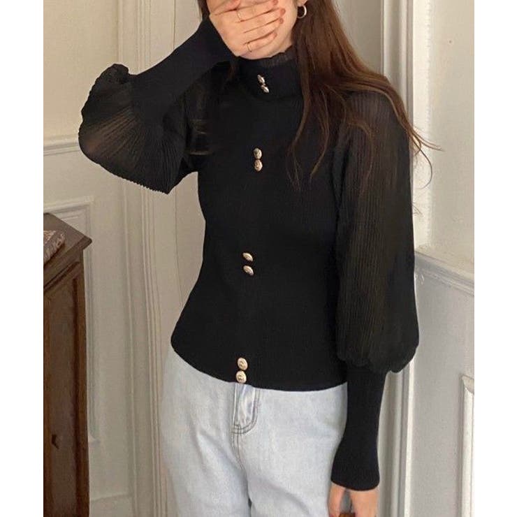 異素材ドッキングブラス バルーン袖 リブニットトップス | SEU | 詳細画像21 