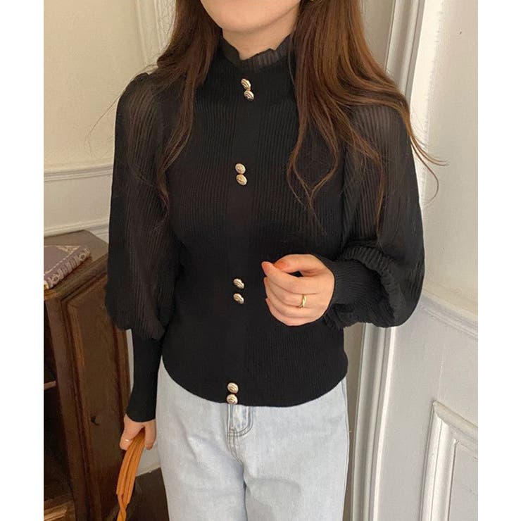 異素材ドッキングブラス バルーン袖 リブニットトップス | SEU | 詳細画像22 