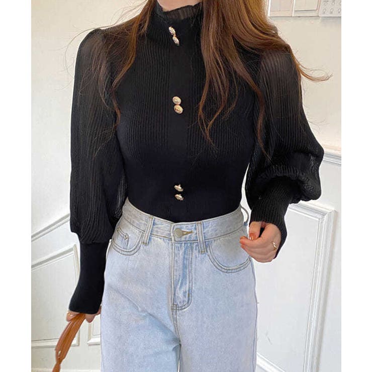 異素材ドッキングブラス バルーン袖 リブニットトップス | SEU | 詳細画像23 