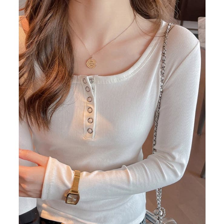 ボタンデザインリブカットソー 薄手 インナートップス【SHOPLIST限定 | SEU | 詳細画像9 