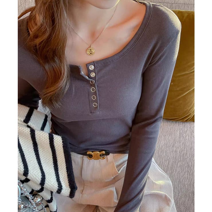 ボタンデザインリブカットソー 薄手 インナートップス【SHOPLIST限定 | SEU | 詳細画像35 