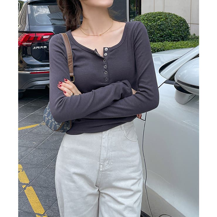 ボタンデザインリブカットソー 薄手 インナートップス【SHOPLIST限定 | SEU | 詳細画像36 