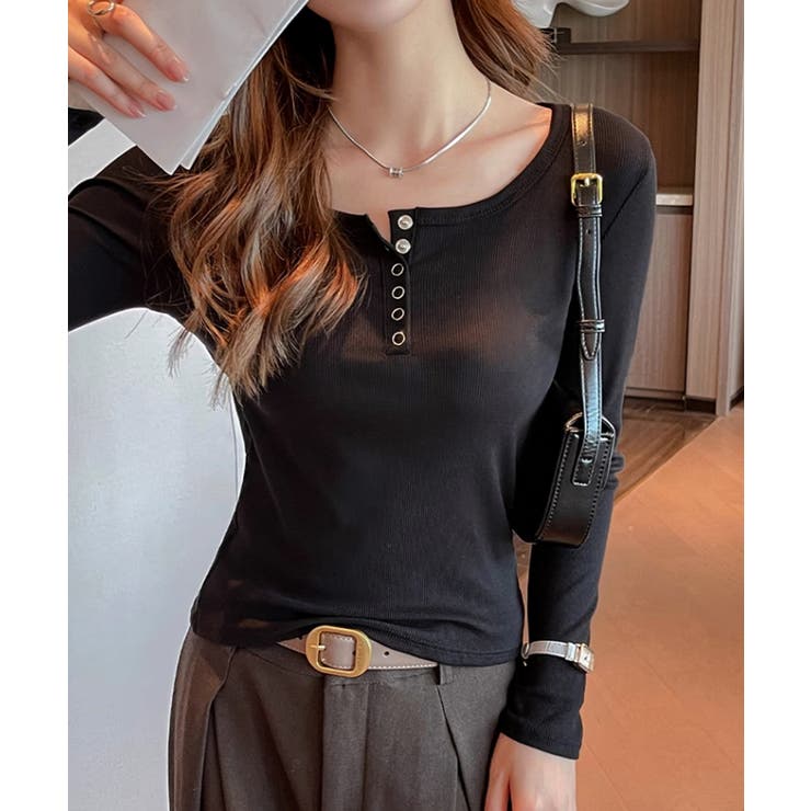 ボタンデザインリブカットソー 薄手 インナートップス【SHOPLIST限定 | SEU | 詳細画像24 