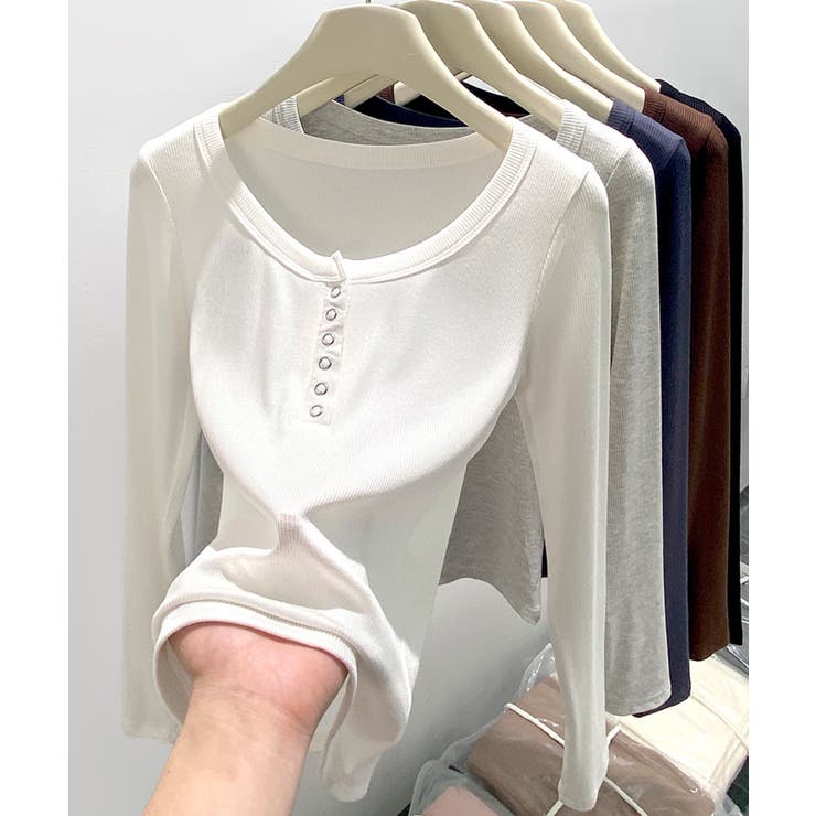 ボタンデザインリブカットソー 薄手 インナートップス【SHOPLIST限定 | SEU | 詳細画像43 