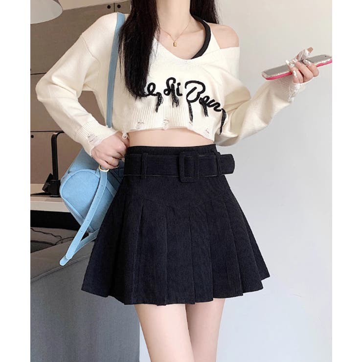 ブラック | ベルト付きプリーツミニスカート【SHOPLIST限定 新作 春 夏 秋 冬】 | SEU