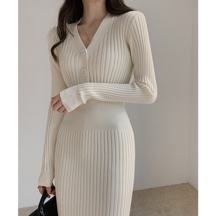 アイボリー | リブニットタイトワンピース【SHOPLIST限定 新作 春 秋 冬】 | SEU