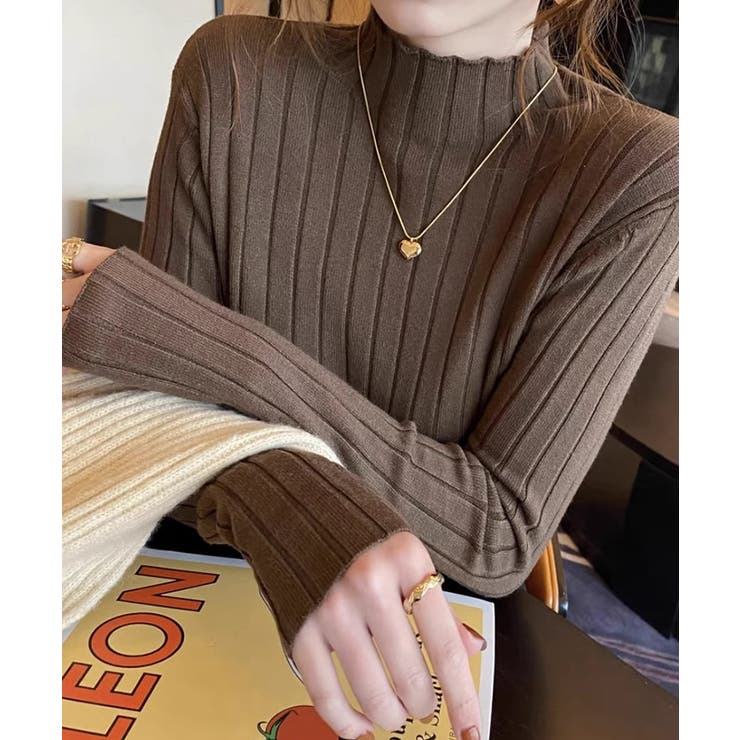 ブラウン | 12色選べるシンプルリブニットトップス | SEU