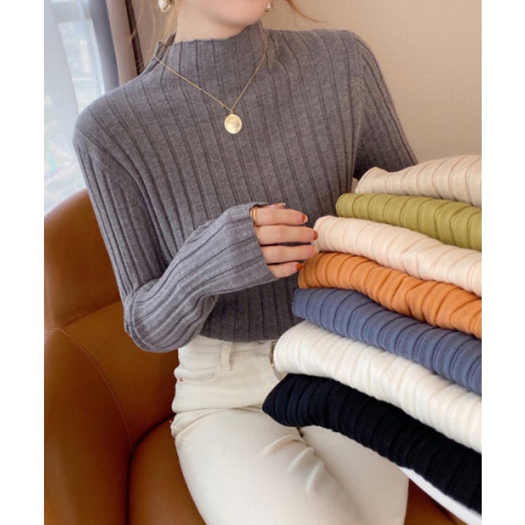 グレー | 12色選べるシンプルリブニットトップス | SEU