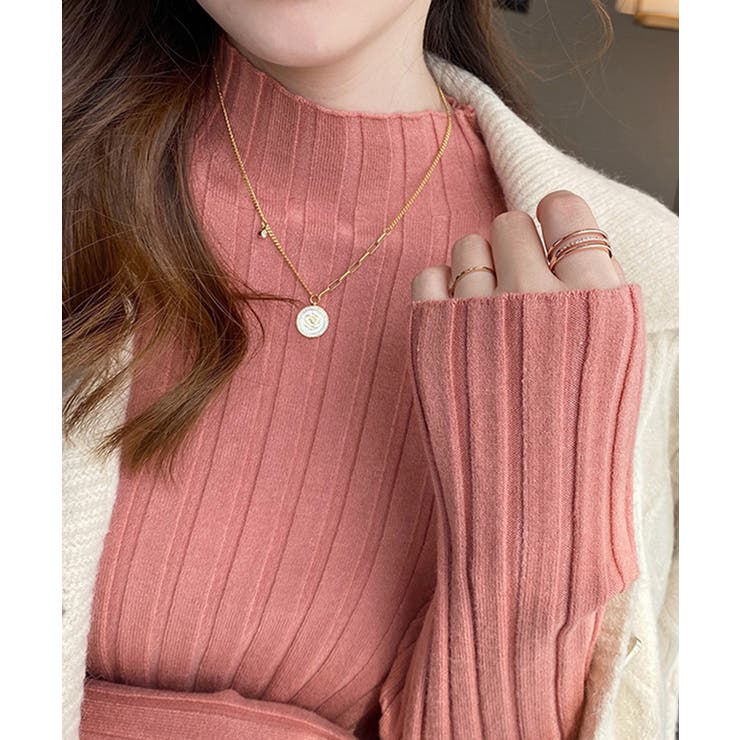 ピンク | 12色選べるシンプルリブニットトップス | SEU