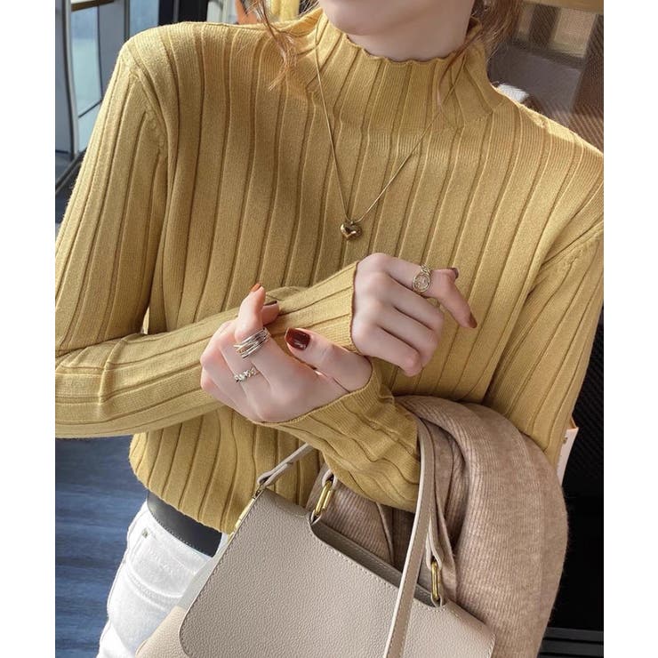 イエロー | 12色選べるシンプルリブニットトップス | SEU