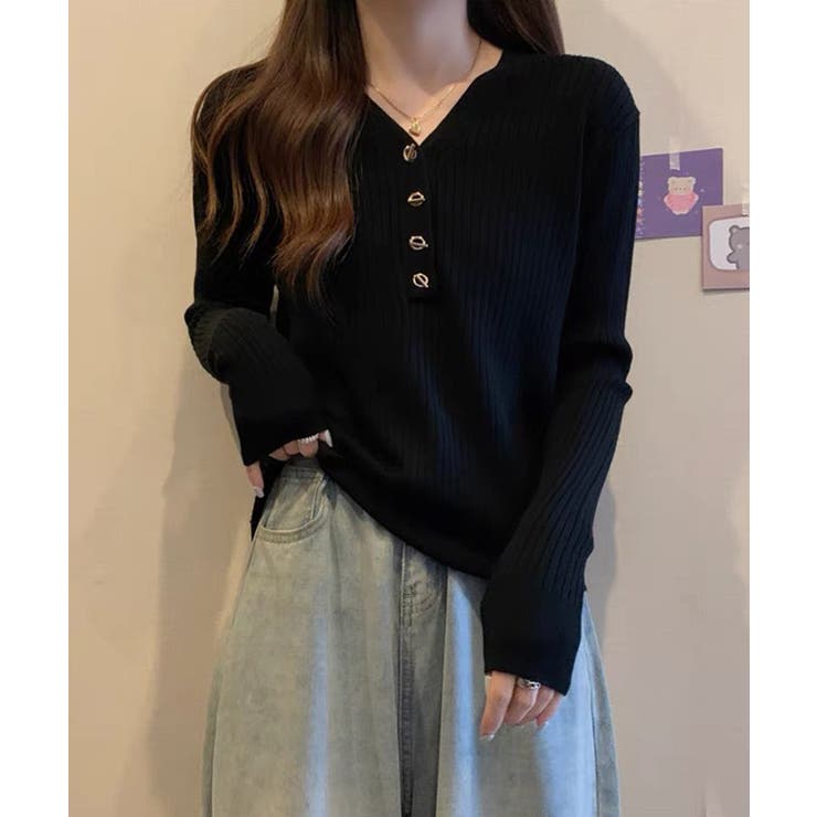 マンテルボタンＶネックリブニットトップス【SHOPLIST限定 新作 春 | SEU | 詳細画像17 
