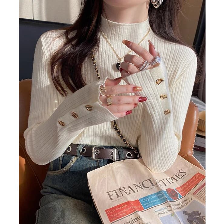 アイボリー | マンテルボタンプチハイネックリブニットトップス【SHOPLIST限定 新作 春 | SEU