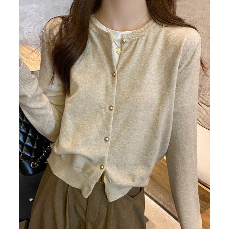 ベージュ | ラウンドネックニットカーディガン【SHOPLIST限定 新作 春 秋 冬】 | SEU