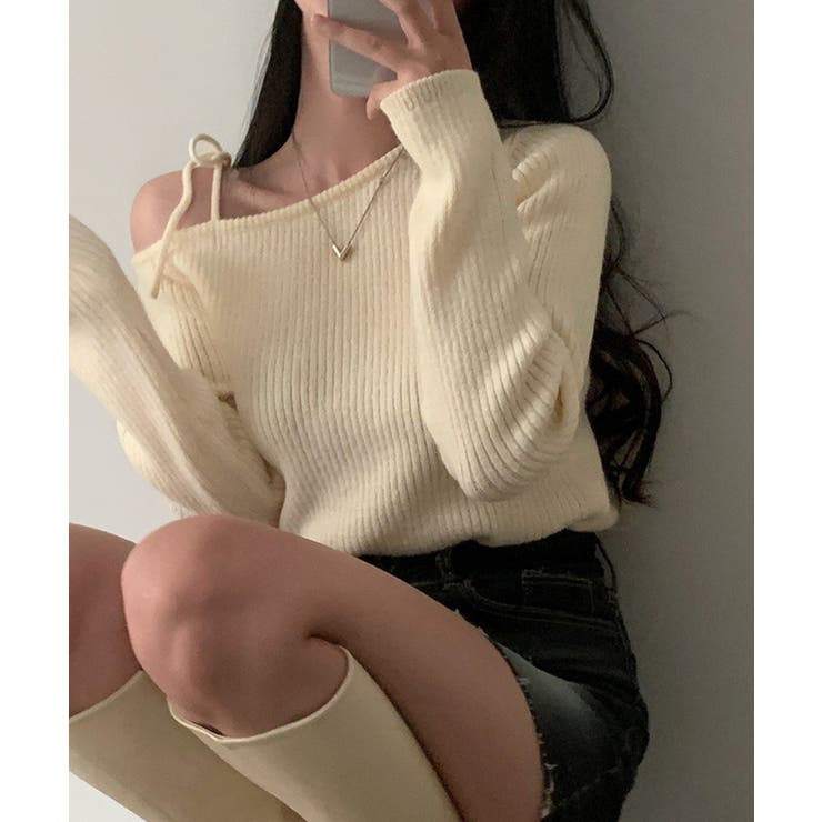 ショルダーリボンニット オフショルダー ニットトップス | SEU | 詳細画像11 