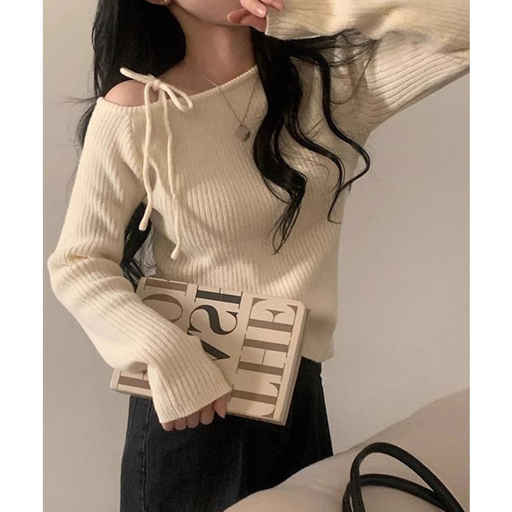 ショルダーリボンニット オフショルダー ニットトップス | SEU | 詳細画像15 