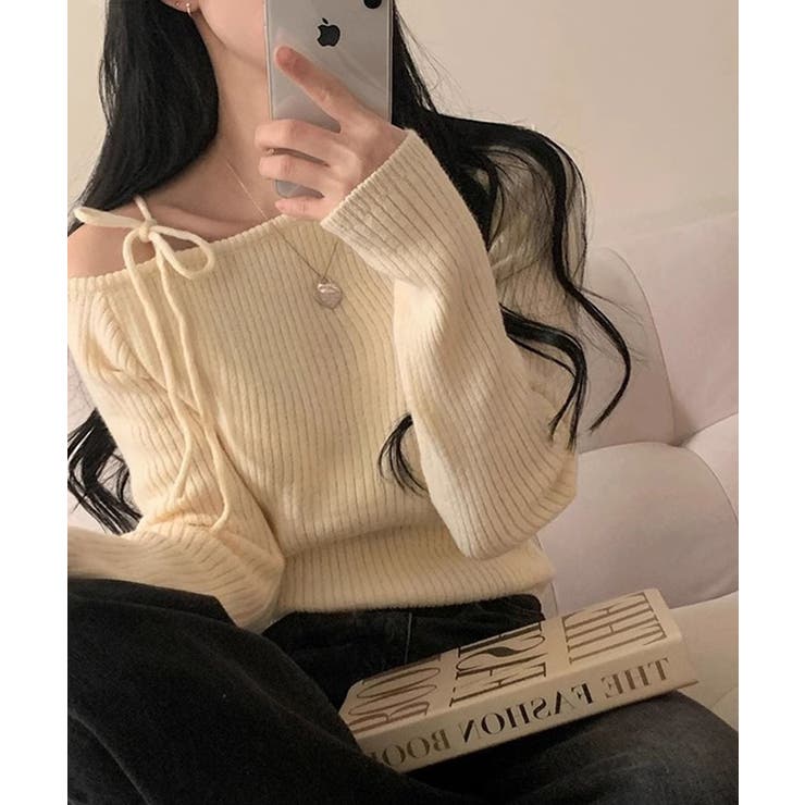 ショルダーリボンニット オフショルダー ニットトップス | SEU | 詳細画像16 