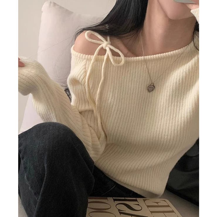 ショルダーリボンニット オフショルダー ニットトップス | SEU | 詳細画像17 