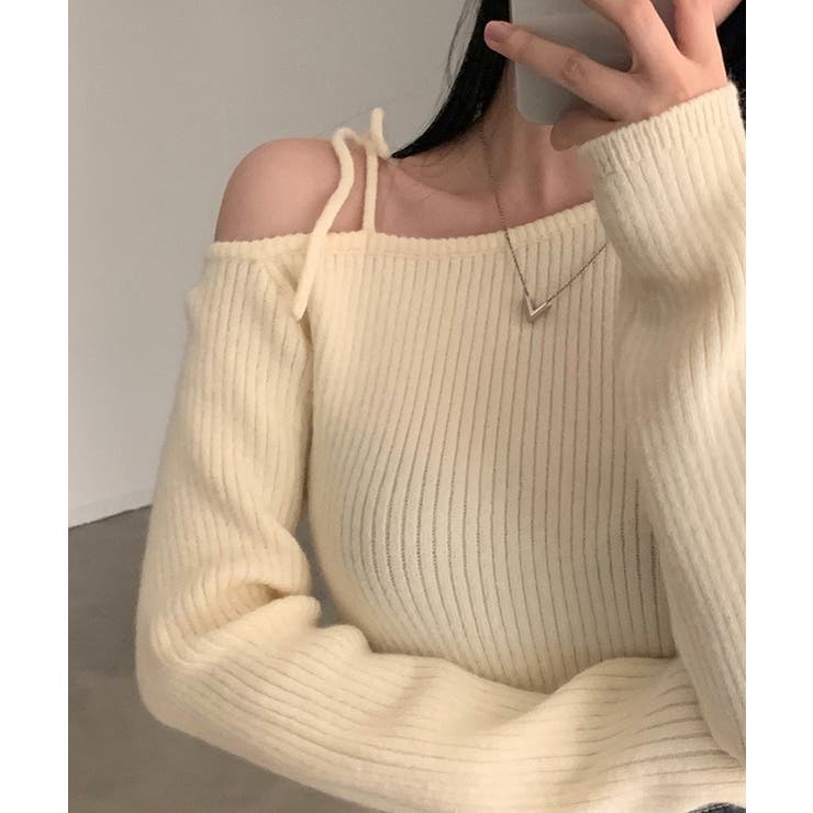 ショルダーリボンニット オフショルダー ニットトップス | SEU | 詳細画像19 